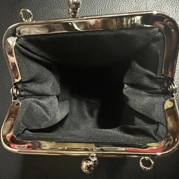 Faux Leather Crescent Moon Mini Crossbody Bag Purse Pouch Beaded Strap Black - Picture 6 of 7